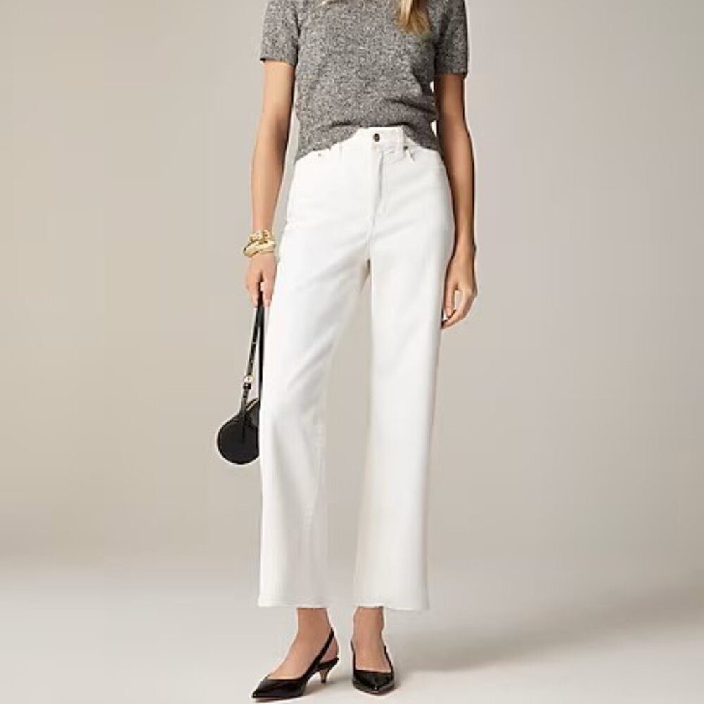 J. Crew Slim Wide Leg Jean White High Waisted Classic Stretch Denim US 32P NWT